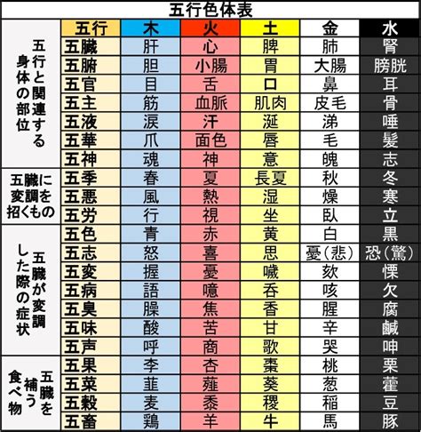 五行式體表